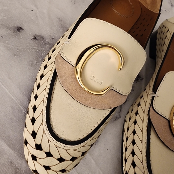 Chloe Logo Hardware Loafer White Cream Pink Corvette Perforated Leather 38EU - Picture 8 of 14
